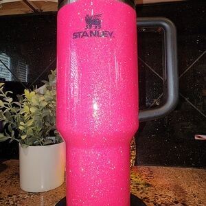 Custom Glittered Neon Pink Stanley